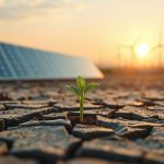 Seorang investor mempelajari grafik di depan latar belakang bumi yang menunjukkan dampak perubahan iklim global..