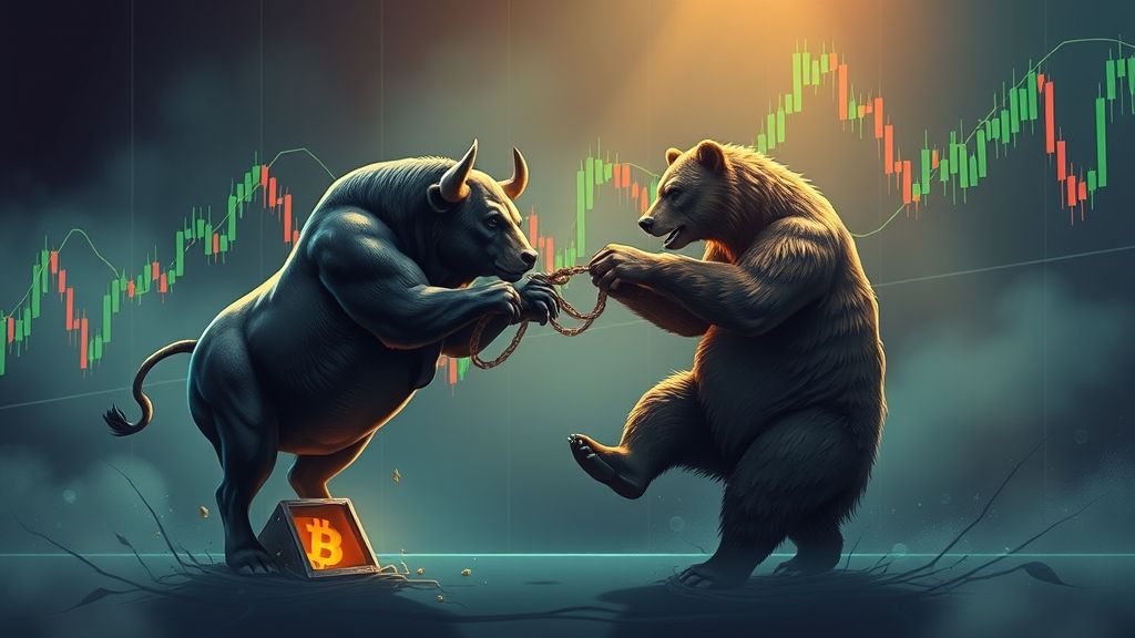 Seorang trader menganalisis grafik untuk menghindari bull trap dan bear trap pada pasar kripto..